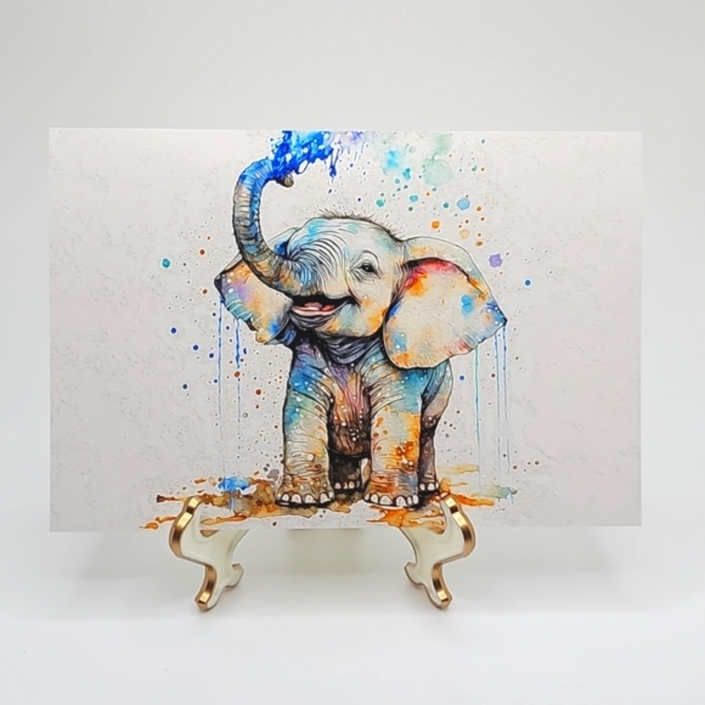 4x6 Baby Elephant Watercolor Oil Painting Art Print - Picture 4 of 7
